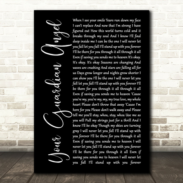 The Red Jumpsuit Apparatus Your Guardian Angel Black Script Song Lyric Music Art Print