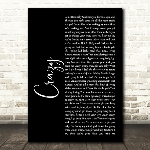 Aerosmith Crazy Black Script Song Lyric Music Art Print