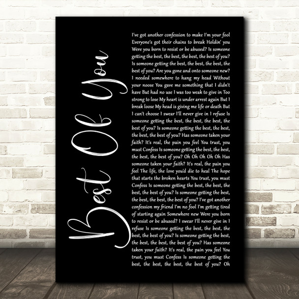 Foo Fighters Best Of You Black Script Song Lyric Music Art Print
