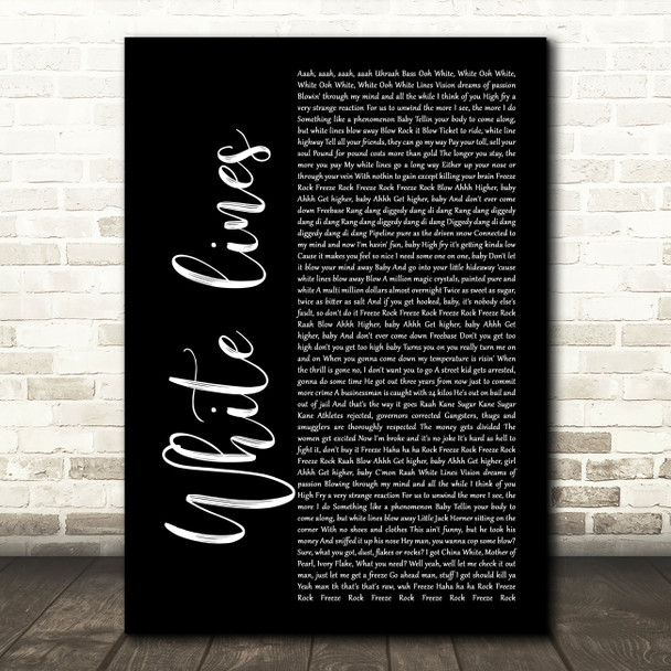 Grandmaster Flash White lines Black Script Song Lyric Music Art Print