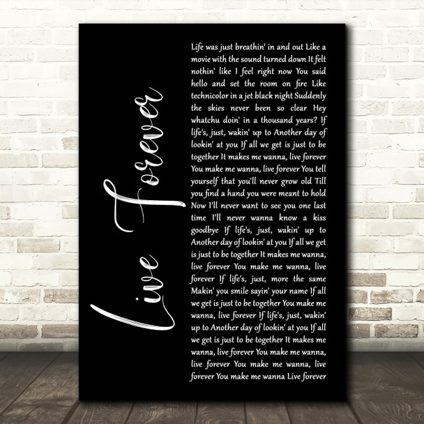 Kane Brown Live Forever Black Script Song Lyric Music Art Print