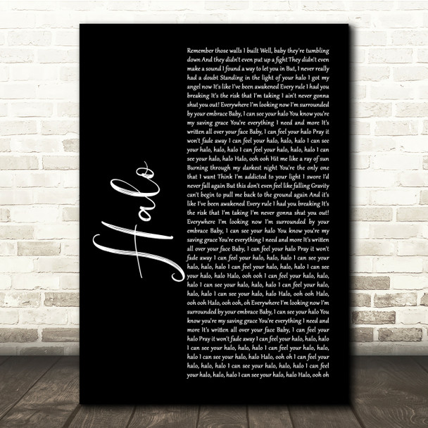 Beyonce Halo Black Script Song Lyric Quote Music Print