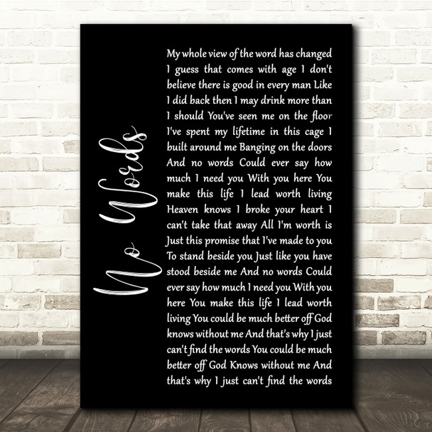 Cody Jinks No Words Black Script Song Lyric Quote Music Print