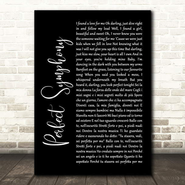 Ed Sheeran & Andrea Bocelli Perfect Symphony Black Script Song Lyric Quote Music Print