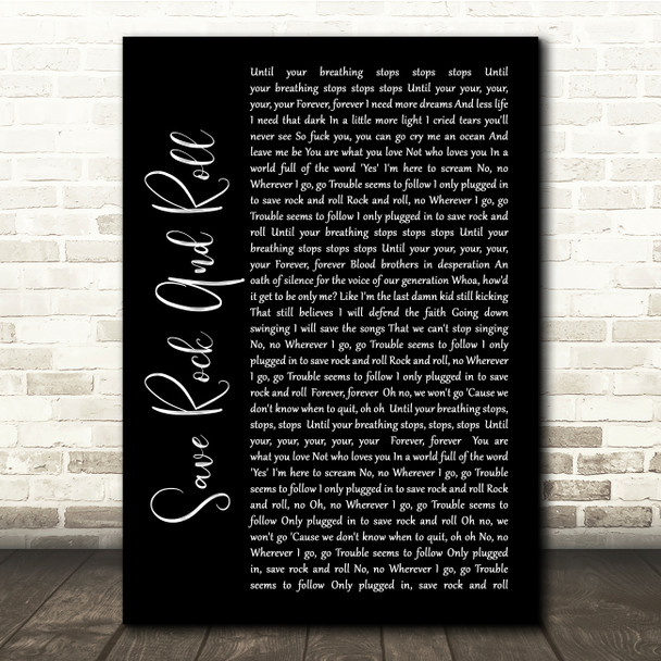 Fall Out Boy Save Rock And Roll Black Script Song Lyric Quote Music Print