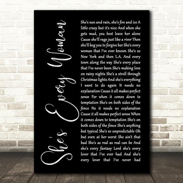 Garth Brooks She's Every Woman Black Script Song Lyric Quote Music Print