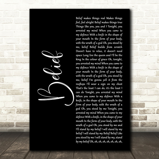 Gavin DeGraw Belief Black Script Song Lyric Quote Music Print