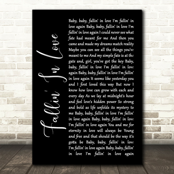 Hamilton, Joe Frank & Reynolds Fallin' In Love Black Script Song Lyric Quote Music Print