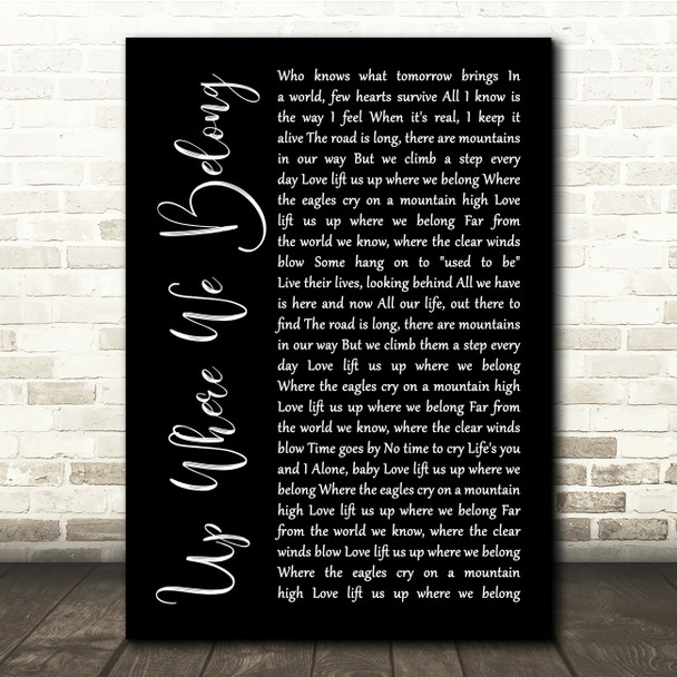 Joe Cocker Up Where We Belong Black Script Song Lyric Quote Music Print