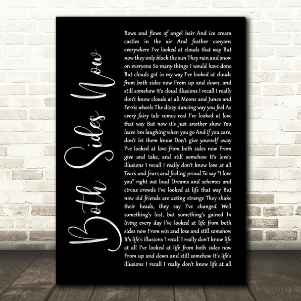Joni Mitchell Both Sides Now Black Script Song Lyric Quote Music Print