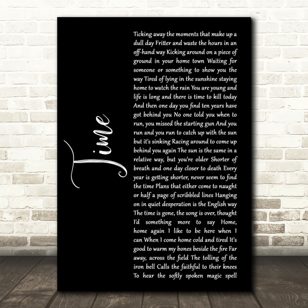 Pink Floyd Time Black Script Song Lyric Quote Music Print