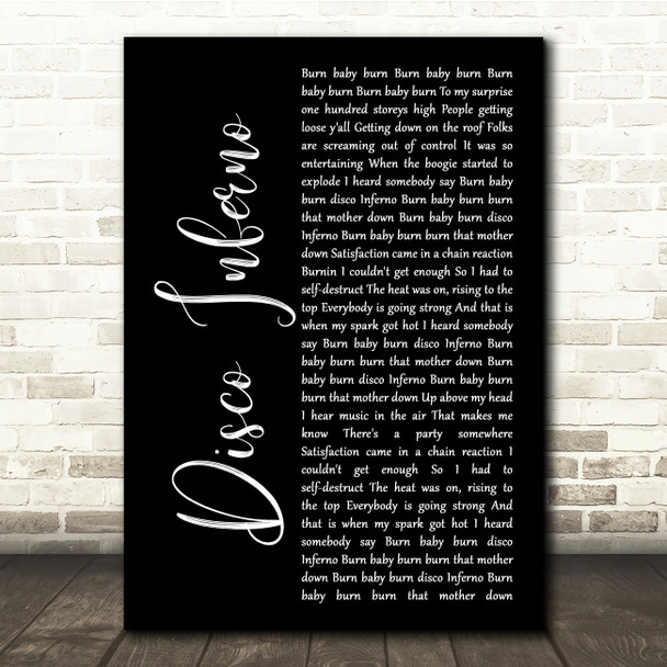 The Trammps Disco Inferno Black Script Song Lyric Quote Music Print