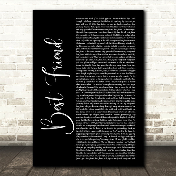 Yelawolf ft. Eminem Best Friend Black Script Song Lyric Quote Music Print