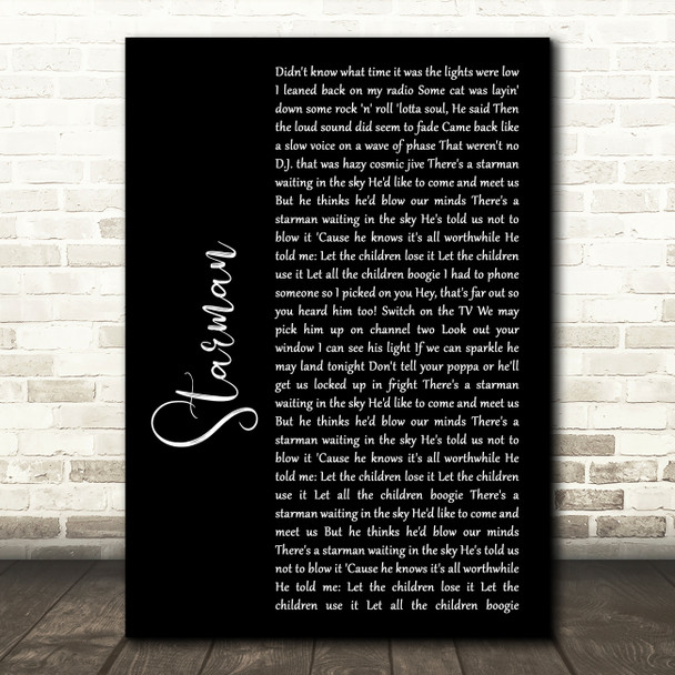 David Bowie Starman Black Script Song Lyric Quote Print