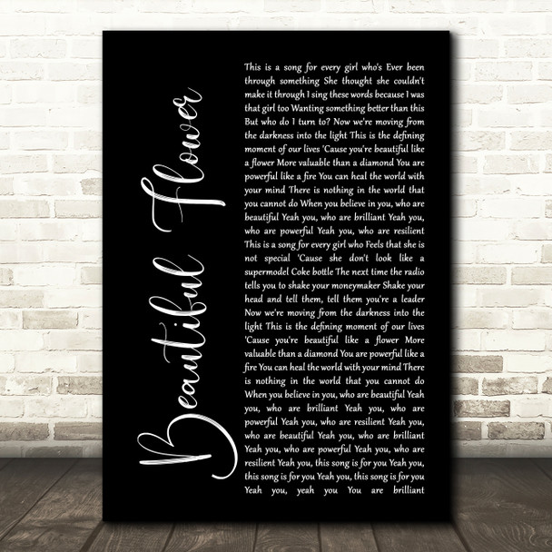 India Arie Beautiful Flower Black Script Song Lyric Quote Print