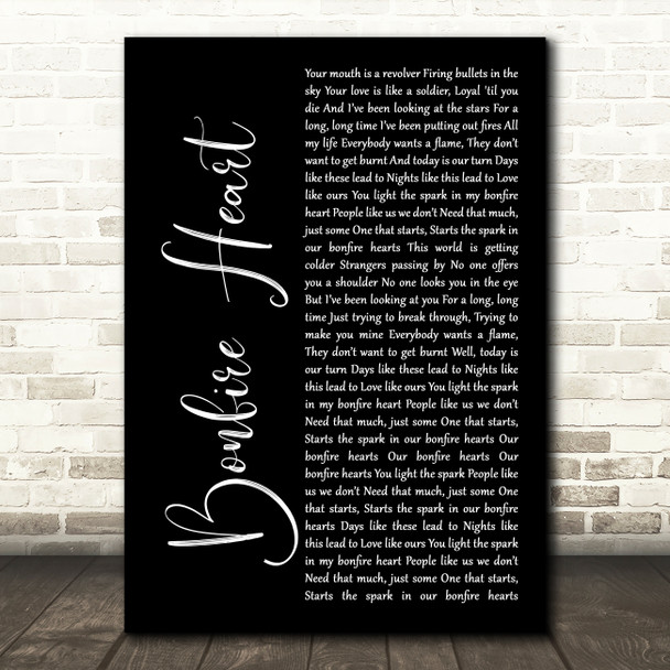 James Blunt Bonfire Heart Black Script Song Lyric Quote Print