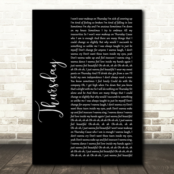 Jess Glynne Thursday Black Script Song Lyric Quote Print
