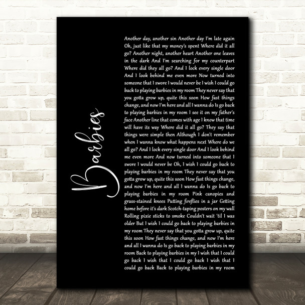 Pink Barbies Black Script Song Lyric Quote Print