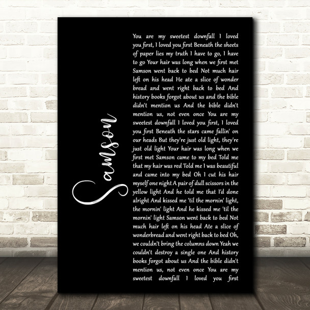 Regina Spektor Samson Black Script Song Lyric Quote Print