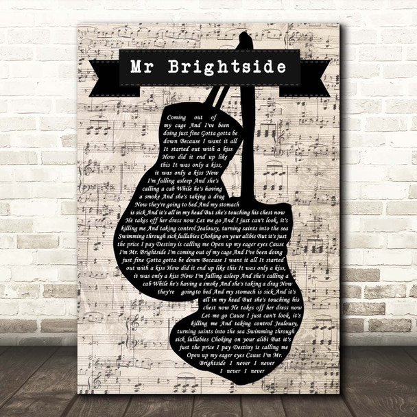 The Killers Mr Brightside Music Script Boxing Gloves Song Lyric Print