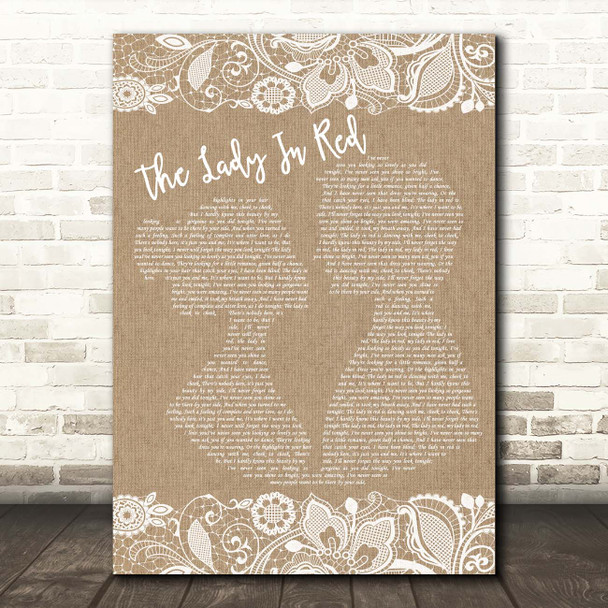 Chris De Burgh The Lady In Red Burlap & Lace Song Lyric Print