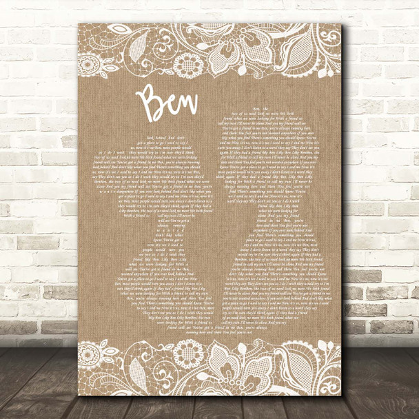 Michael Jackson Ben Burlap & Lace Song Lyric Print