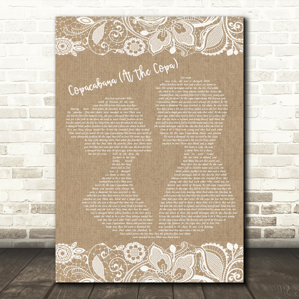 Barry Manilow Copacabana (At The Copa) Burlap & Lace Song Lyric Print