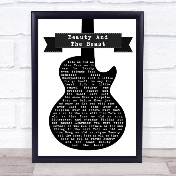 Angela Lansbury Beauty And The Beast Black & White Guitar Song Lyric Quote Print