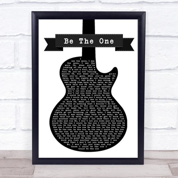Dua Lipa Be The One Black & White Guitar Song Lyric Quote Print