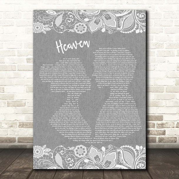 DJ Sammy Heaven Grey Burlap & Lace Song Lyric Print