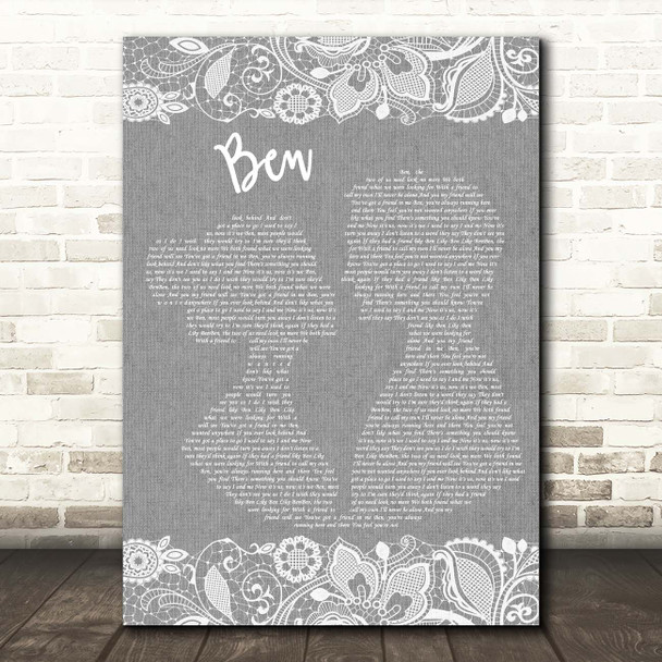 Michael Jackson Ben Grey Burlap & Lace Song Lyric Print