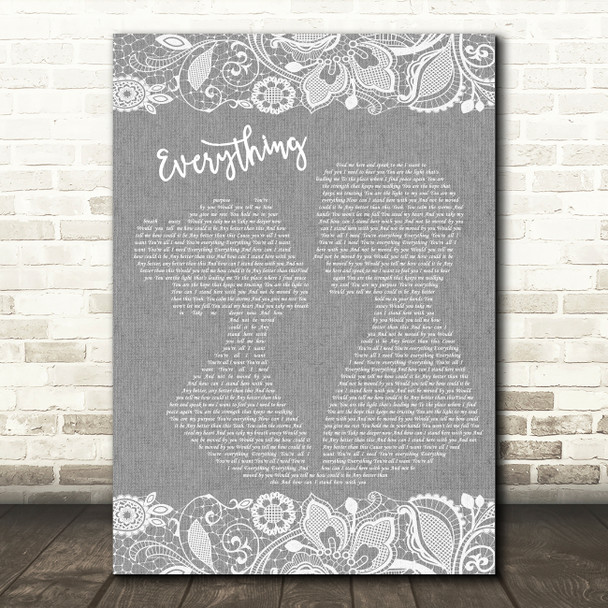 Lifehouse Everything Grey Burlap & Lace Song Lyric Wall Art Print
