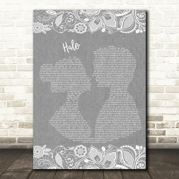 Beyoncé Halo Grey Burlap & Lace Song Lyric Quote Music Print