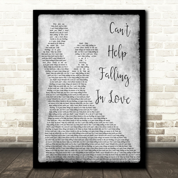Elvis Presley Can't Help Falling In Love Grey Song Lyric Man Lady Dancing Print