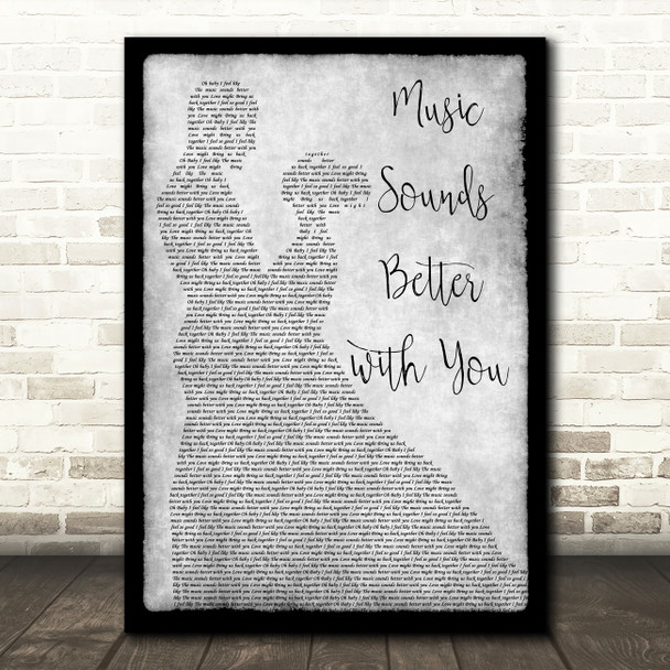 Stardust Music Sounds Better with You Man Lady Dancing Grey Song Lyric Print