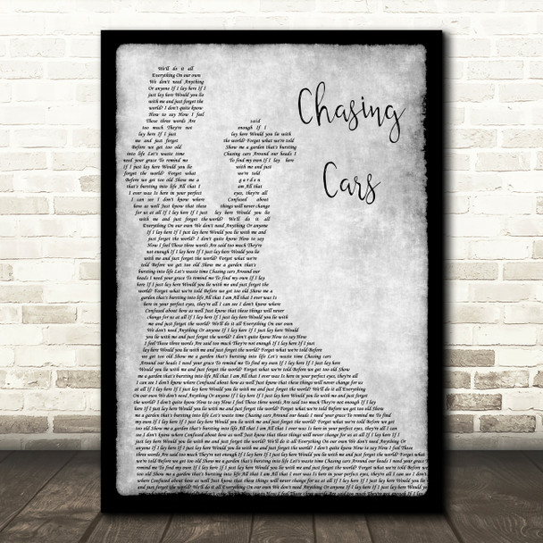 Snow Patrol Chasing Cars Grey Song Lyric Man Lady Dancing Quote Print
