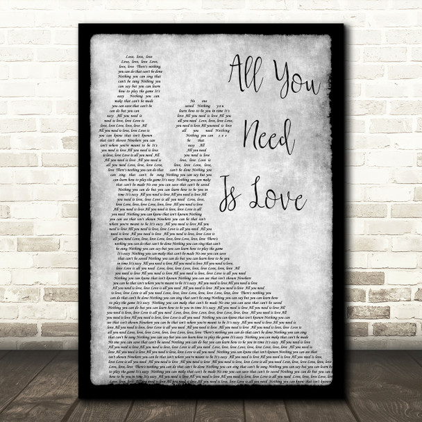 The Beatles All You Need Is Love Grey Song Lyric Man Lady Dancing Quote Print