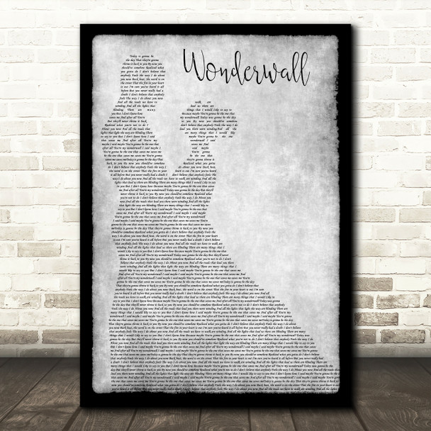 Oasis Wonderwall Man Lady Dancing Grey Song Lyric Print
