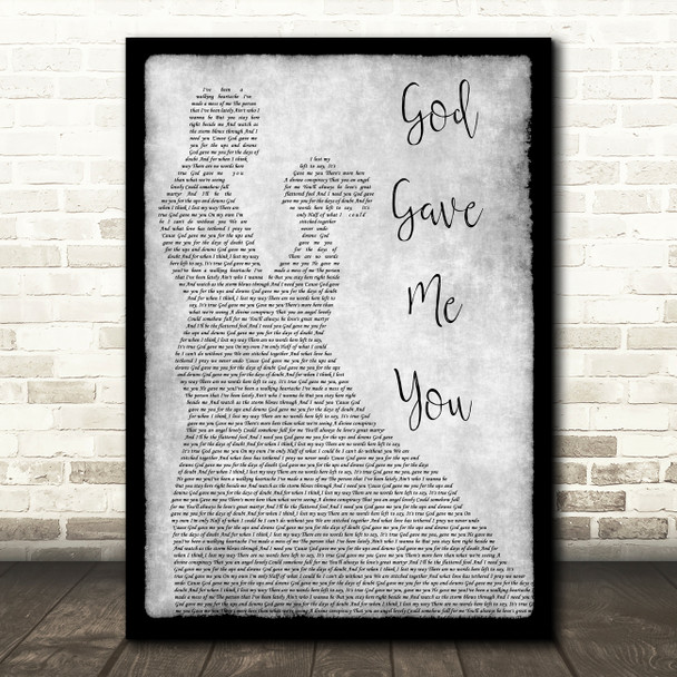 Blake Shelton God Gave Me You Grey Song Lyric Man Lady Dancing Quote Print