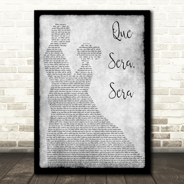 Doris Day Que Sera, Sera Grey Song Lyric Man Lady Dancing Quote Print