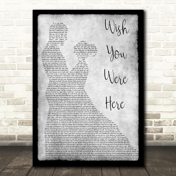 Pink Floyd Wish You Were Here Grey Song Lyric Man Lady Dancing Quote Print