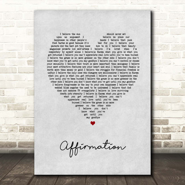 Savage Garden Affirmation Grey Heart Song Lyric Print