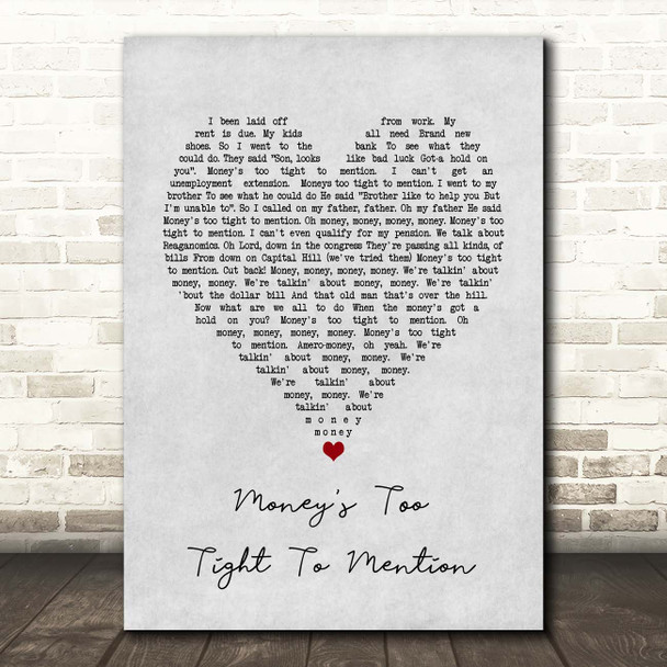 Simply Red Money's Too Tight To Mention Grey Heart Song Lyric Print