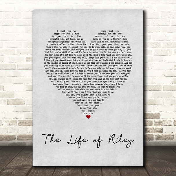 The Lightning Seeds The Life of Riley Grey Heart Song Lyric Print