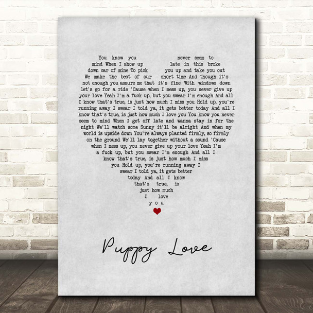 This Wild Life Puppy Love Grey Heart Song Lyric Print