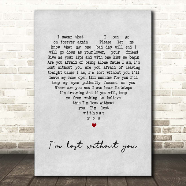 blink 182 I'm lost without you Grey Heart Song Lyric Print