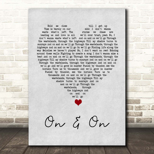 Cartoon On & On Grey Heart Song Lyric Print