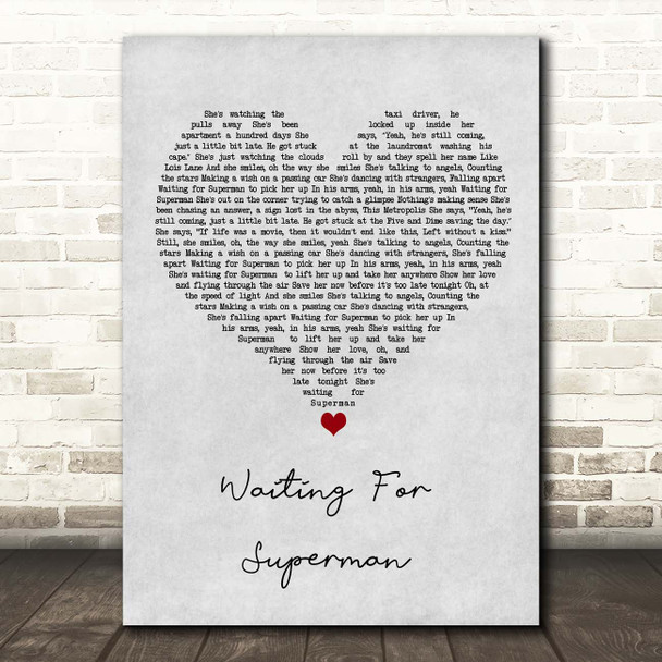 Daughtry Waiting For Superman Grey Heart Song Lyric Print