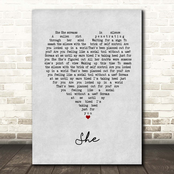 Green Day She Grey Heart Song Lyric Print