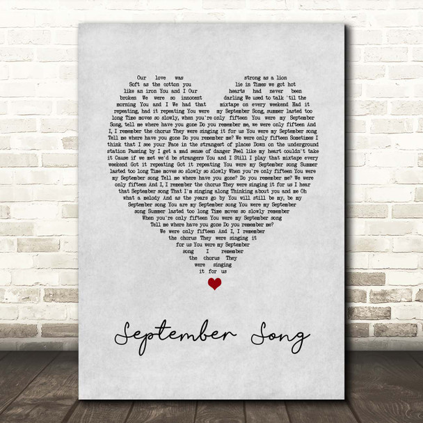 JP Cooper September Song Grey Heart Song Lyric Print